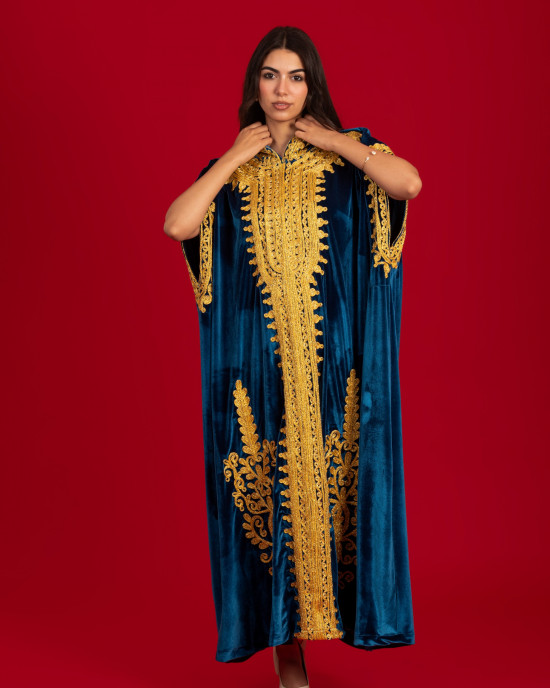 French velvet abaya with gold patterns