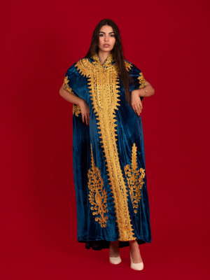 French velvet abaya with gold patterns