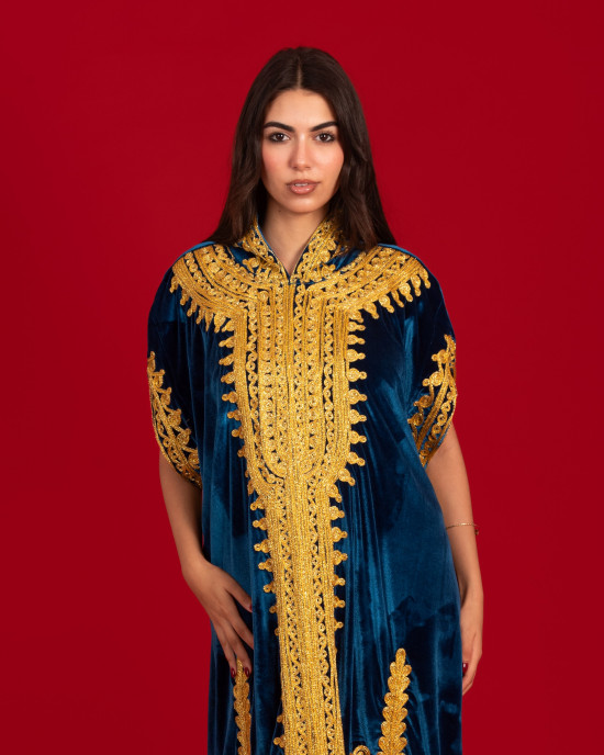 French velvet abaya with gold patterns