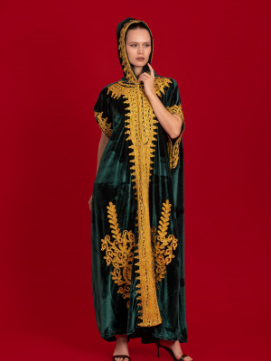 French velvet abaya with gold patterns