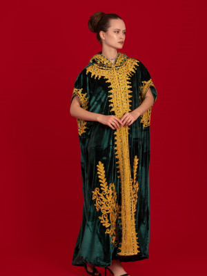 French velvet abaya with gold patterns