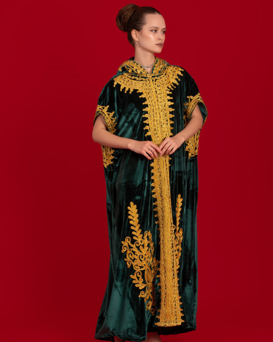 French velvet abaya with gold patterns