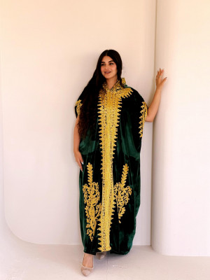 French velvet abaya with gold patterns