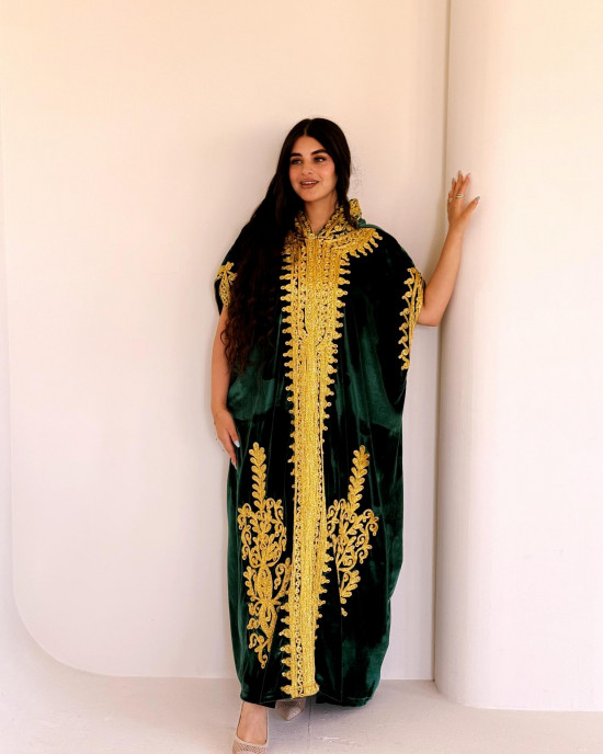 French velvet abaya with gold patterns
