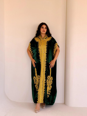 French velvet abaya with gold patterns