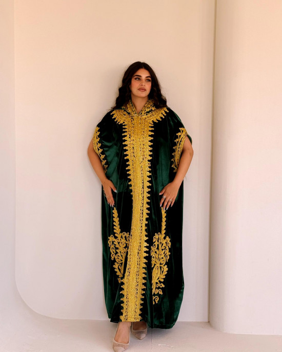 French velvet abaya with gold patterns