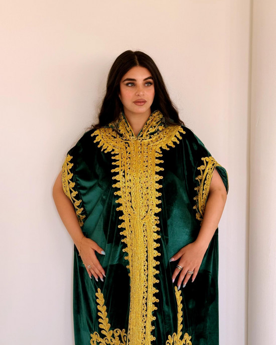 French velvet abaya with gold patterns