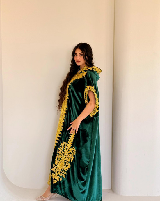 French velvet abaya with gold patterns