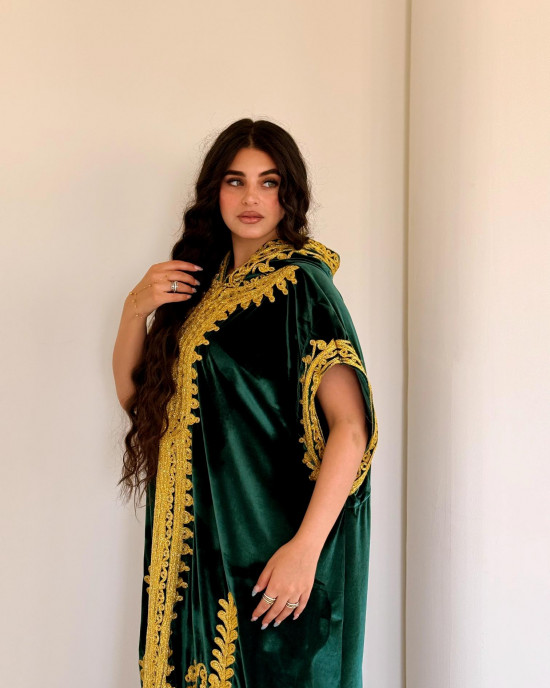 French velvet abaya with gold patterns