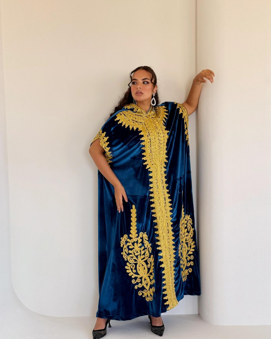 French velvet abaya with gold patterns