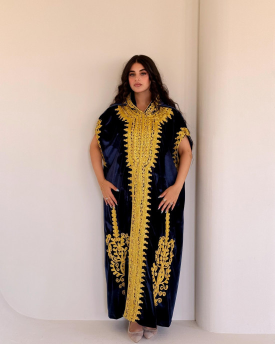 French velvet abaya with gold patterns
