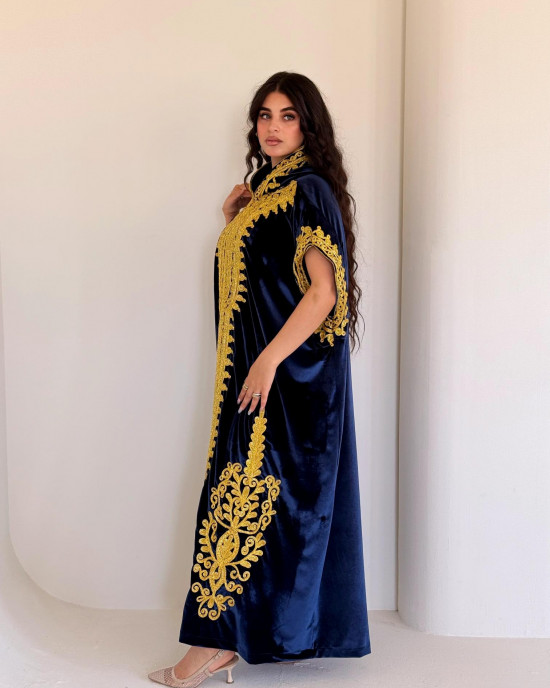 French velvet abaya with gold patterns