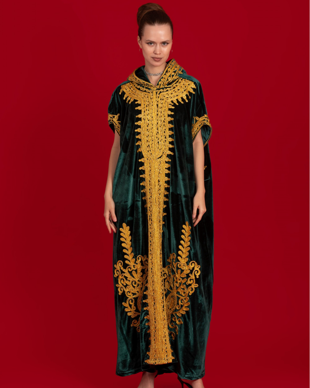 French velvet abaya with gold patterns