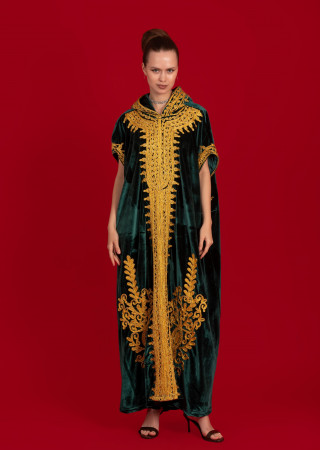 French velvet abaya with gold patterns