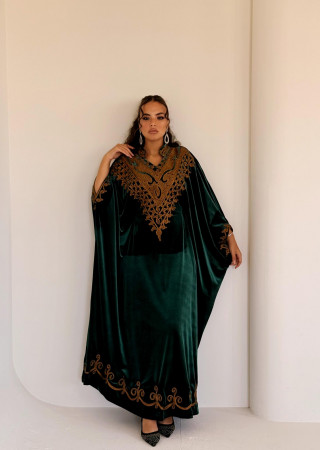 Royal velvet abaya with gold embroidery