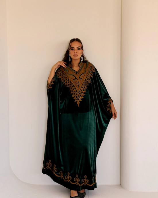 Royal velvet abaya with gold embroidery
