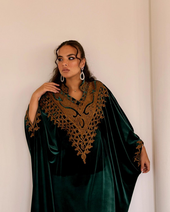 Royal velvet abaya with gold embroidery