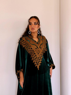 Royal velvet abaya with gold embroidery