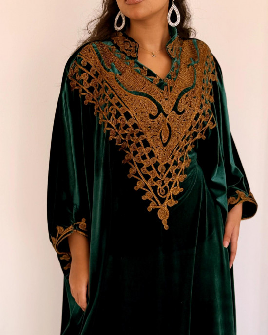 Royal velvet abaya with gold embroidery
