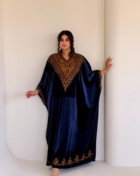 Royal velvet abaya with gold embroidery