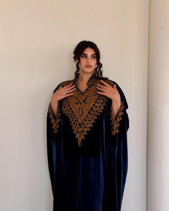 Royal velvet abaya with gold embroidery