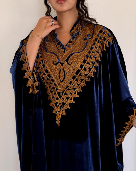 Royal velvet abaya with gold embroidery