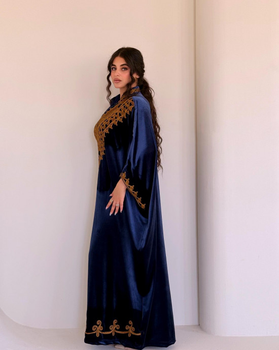 Royal velvet abaya with gold embroidery