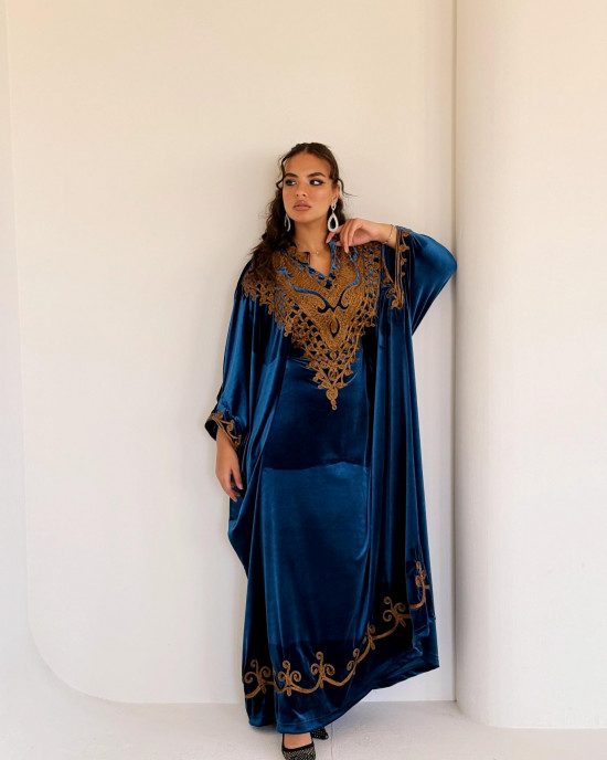 Royal velvet abaya with gold embroidery