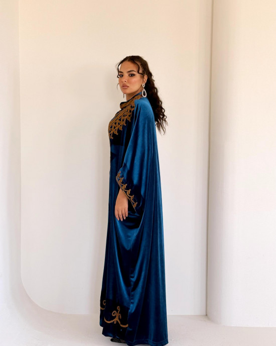 Royal velvet abaya with gold embroidery