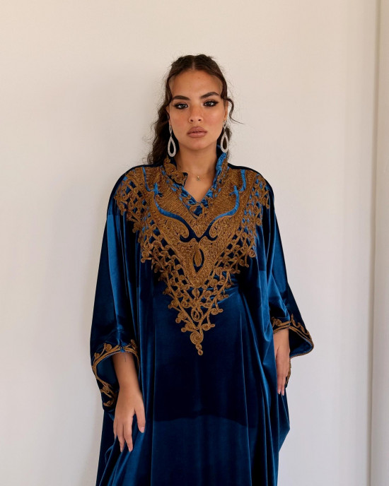 Royal velvet abaya with gold embroidery