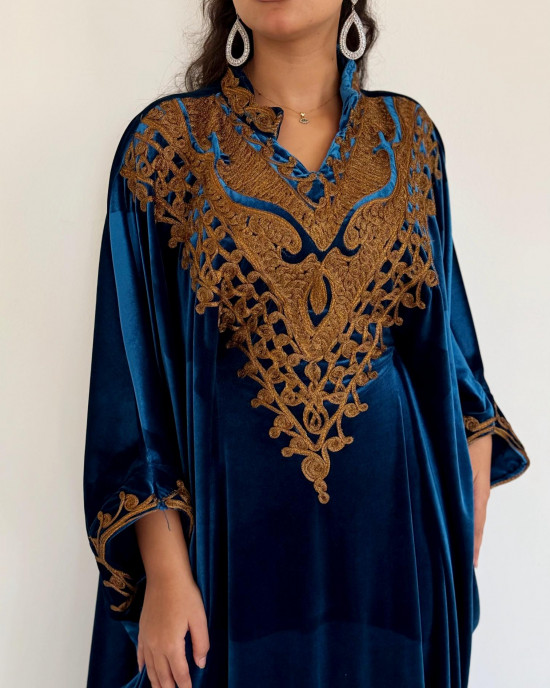Royal velvet abaya with gold embroidery