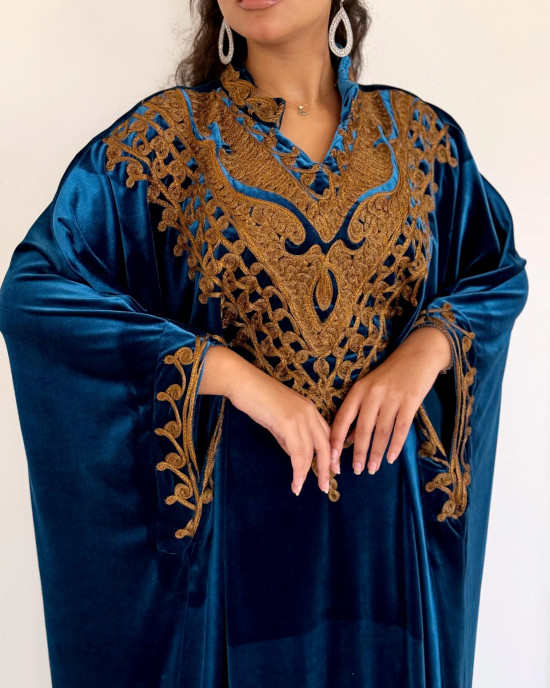 Royal velvet abaya with gold embroidery
