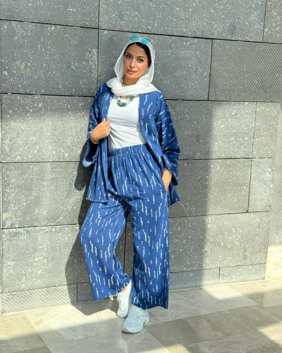 Blue Casual Set with Unique Prints