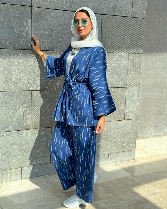 Blue Casual Set with Unique Prints