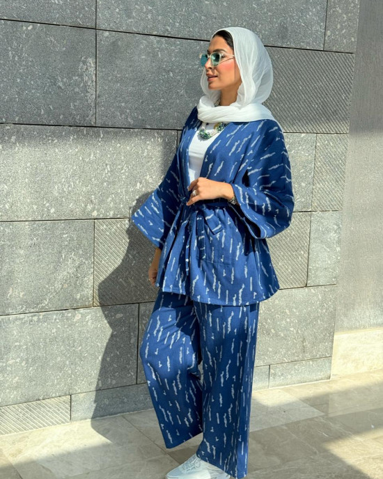 Blue Casual Set with Unique Prints