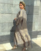 Long Crinkled Fabric Dress with Metallic Gray