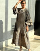 Long Crinkled Fabric Dress with Metallic Gray