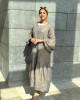 Long Crinkled Fabric Dress with Metallic Gray