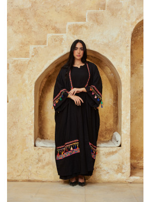 Boho-Chic 2-Piece Embroidered linen Set – Black Cardigan & Basic Inner Dress