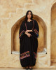 Boho-Chic 2-Piece Embroidered linen Set – Black Cardigan & Basic Inner Dress