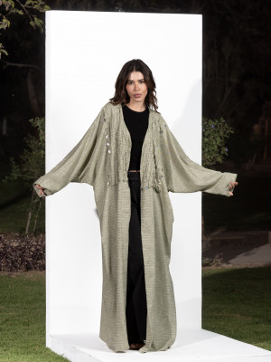Luxurious Open Linen Cardigan with Elegant Embroidery