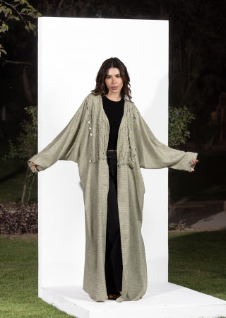 Luxurious Open Linen Cardigan with Elegant Embroidery