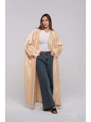 Shiny Beige Long Women's Satin Cardigan