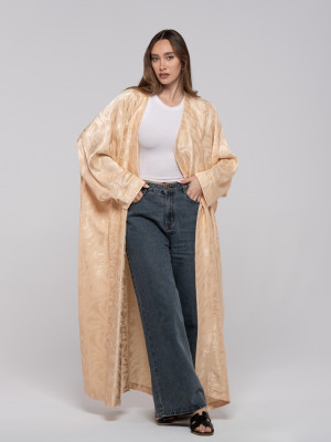 Shiny Beige Long Women's Satin Cardigan