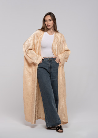 Shiny Beige Long Women's Satin Cardigan