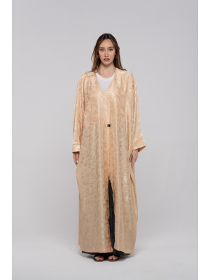 Shiny Beige Long Women's Satin Cardigan Shiny Beige Long Women's Satin Cardigan