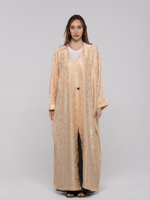 Shiny Beige Long Women's Satin Cardigan Shiny Beige Long Women's Satin Cardigan