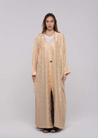 Shiny Beige Long Women's Satin Cardigan