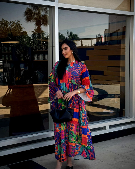 Long Bohemian Linen Dress with Vibrant Colors