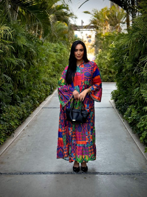 Long Bohemian Linen Dress with Vibrant Colors